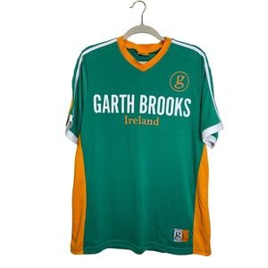 GARTH BROOKS Men's Large Ireland Themed Jersey Top Green / Orange EUC